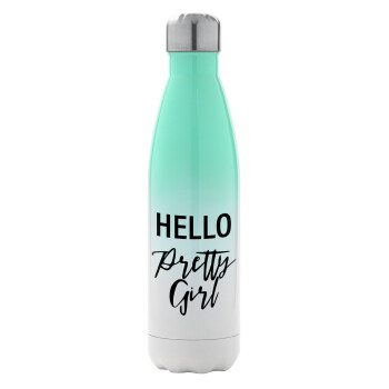 Hello pretty girl, Metal mug thermos Green/White (Stainless steel), double wall, 500ml