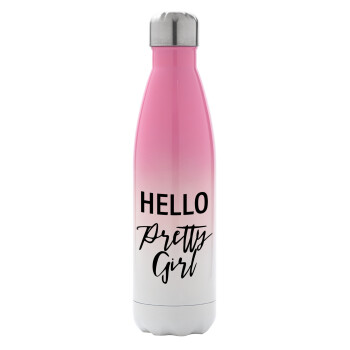Hello pretty girl, Metal mug thermos Pink/White (Stainless steel), double wall, 500ml
