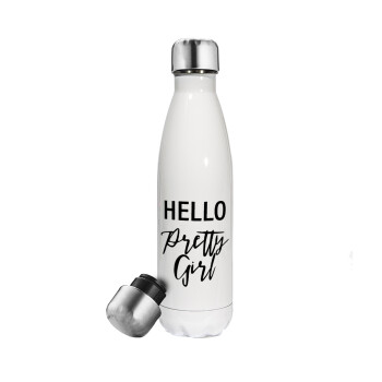 Hello pretty girl, Metal mug thermos White (Stainless steel), double wall, 500ml