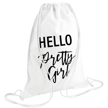 Hello pretty girl, Backpack pouch GYMBAG white (28x40cm)