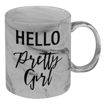 Hello pretty girl, Mug ceramic marble style, 330ml