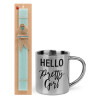 Easter Set, metallic thermal cup (300ml) & aromatic flat Easter candle (30cm) (TURQUOISE)