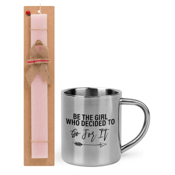 Be the girl who decided to, Easter Set, metallic thermal cup (300ml) & aromatic flat Easter candle (30cm) (PINK)