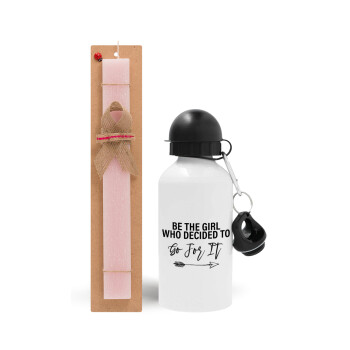 Be the girl who decided to, Easter Set, metallic aluminum bottle (500ml) & aromatic flat Easter candle (30cm) (PINK)