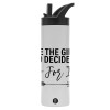 Metallic thermos bottle with straw & handle, stainless steel (Stainless steel 304), double-walled, 600ml.