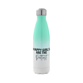 Happy girls are the prettiest, Metal mug thermos Green/White (Stainless steel), double wall, 500ml