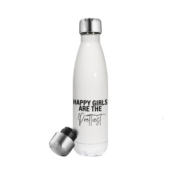 Happy girls are the prettiest, Metal mug thermos White (Stainless steel), double wall, 500ml