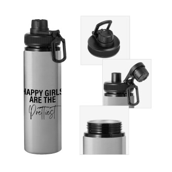 Happy girls are the prettiest, Μεταλλικό παγούρι νερού με καπάκι ασφαλείας, αλουμινίου 850ml
