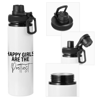 Happy girls are the prettiest, Metal water bottle with safety cap, aluminum 850ml