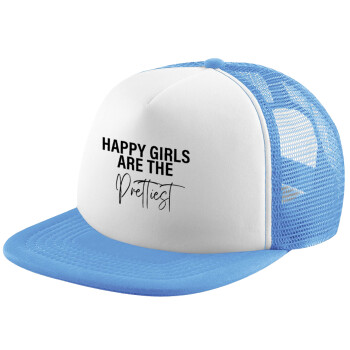 Happy girls are the prettiest, Child's Soft Trucker Hat with Blue/White Mesh (POLYESTER, CHILD, ONE SIZE)