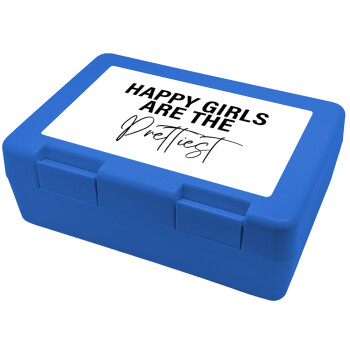 Happy girls are the prettiest, Children's cookie container BLUE 185x128x65mm (BPA free plastic)