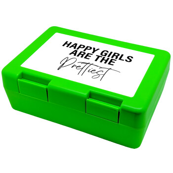 Happy girls are the prettiest, Children's cookie container GREEN 185x128x65mm (BPA free plastic)