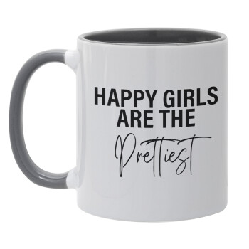 Happy girls are the prettiest, Κούπα χρωματιστή γκρι, κεραμική, 330ml