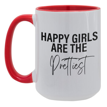 Happy girls are the prettiest, Κούπα Mega 15oz, κεραμική Κόκκινη, 450ml