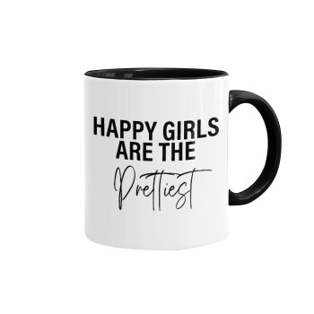 Happy girls are the prettiest, Mug colored black, ceramic, 330ml