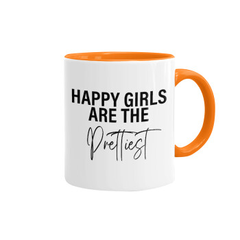 Happy girls are the prettiest, Mug colored orange, ceramic, 330ml