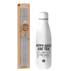 Easter Set, metallic stainless thermos bottle (500ml) & scented flat Easter candle (30cm) (GRAY)