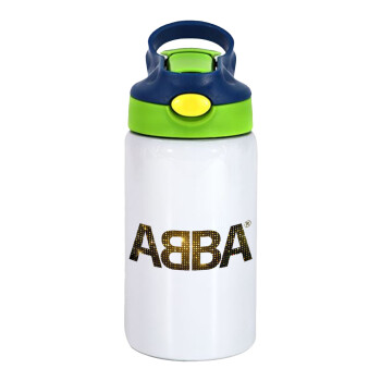 ABBA, Children's hot water bottle, stainless steel, with safety straw, green, blue (350ml)