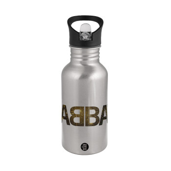 ABBA, Water bottle Silver with straw, stainless steel 500ml
