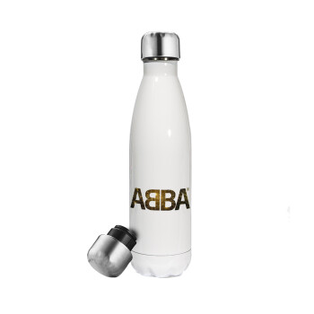 ABBA, Μεταλλικό παγούρι θερμός Λευκό (Stainless steel), διπλού τοιχώματος, 500ml