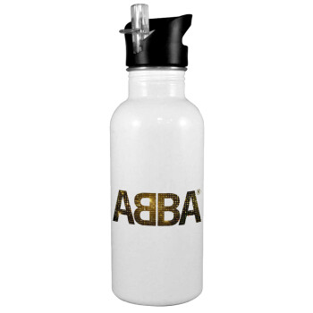 ABBA, White water bottle with straw, stainless steel 600ml