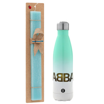 ABBA, Easter Set, Metallic green/white thermos (Stainless steel), double-walled, 500ml & scented flat Easter candle (30cm) (TURQUOISE)