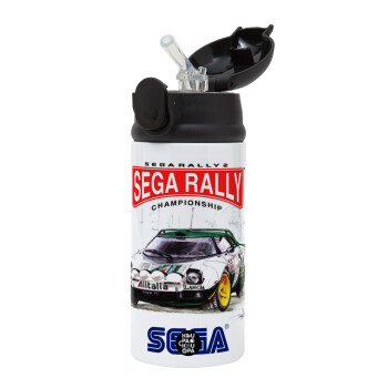 SEGA RALLY 2, Children's hot water bottle, stainless steel, with safety straw, Black (360ml) BPA-FREE