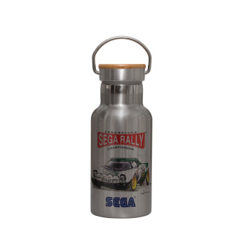 SEGA RALLY 2, Stainless steel metallic thermos flask, silver with a bamboo lid, double-walled, 350ml.