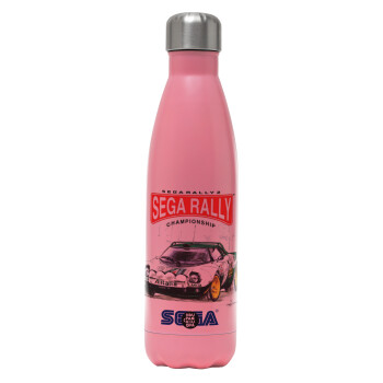 SEGA RALLY 2, Μεταλλικό παγούρι θερμός Ροζ Ματ (Stainless steel), διπλού τοιχώματος, 500ml