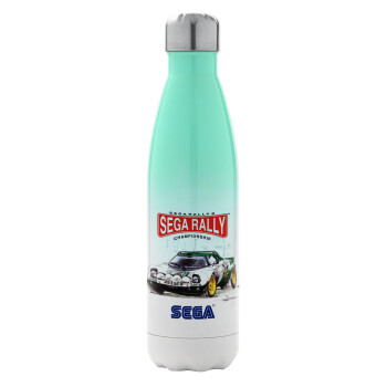 SEGA RALLY 2, Μεταλλικό παγούρι θερμός Πράσινο/Λευκό (Stainless steel), διπλού τοιχώματος, 500ml