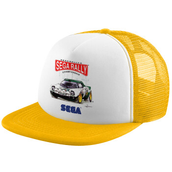 SEGA RALLY 2, Adult Soft Trucker Hat with Yellow/White Mesh (POLYESTER, ADULT, UNISEX, ONE SIZE)