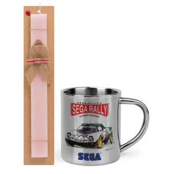 SEGA RALLY 2, Πασχαλινό Σετ, μεταλλική κούπα θερμό (300ml) & πασχαλινή λαμπάδα αρωματική πλακέ (30cm) (ΡΟΖ)