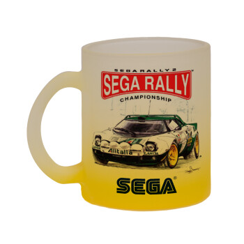 SEGA RALLY 2, Κούπα γυάλινη δίχρωμη με βάση το κίτρινο ματ, 330ml