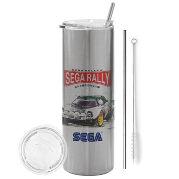 SEGA RALLY 2, Eco friendly stainless steel Silver tumbler 600ml, with metal straw & cleaning brush