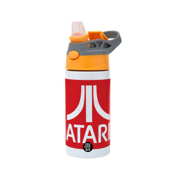 atari, Children's hot water bottle, stainless steel, with safety straw, Orange/Grey (360ml) BPA-FREE