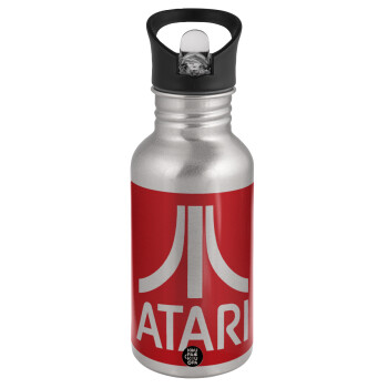 atari, Water bottle Silver with straw, stainless steel 500ml