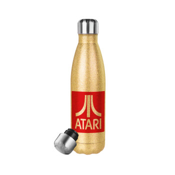 atari, Μεταλλικό παγούρι θερμός Glitter χρυσό (Stainless steel), διπλού τοιχώματος, 500ml