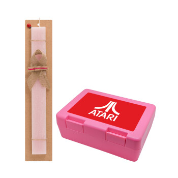 atari, Easter Set, children's snack container PINK & scented flat Easter candle (30cm) (PINK)