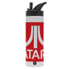 Metallic thermos bottle with straw & handle, stainless steel (Stainless steel 304), double-walled, 600ml.