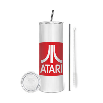 atari, Eco friendly ποτήρι θερμό (tumbler) από ανοξείδωτο ατσάλι 600ml, με μεταλλικό καλαμάκι & βούρτσα καθαρισμού