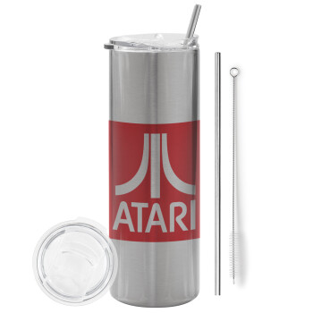 atari, Eco friendly stainless steel Silver tumbler 600ml, with metal straw & cleaning brush