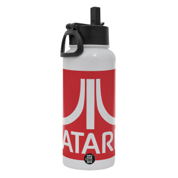 atari, Metal mug thermo White with Straw and Spout Lid (Stainless steel), double wall, 950ml