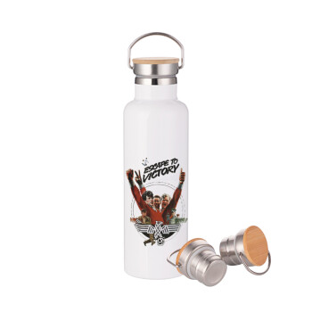 Escape to victory, Stainless steel White with wooden lid (bamboo), double wall, 750ml
