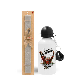 Escape to victory, Easter Set, metallic aluminum water bottle (500ml) & aromatic flat Easter candle (30cm) (GRAY)