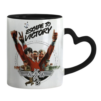 Escape to victory, Mug heart black handle, ceramic, 330ml