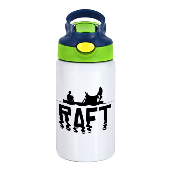 raft, Children's hot water bottle, stainless steel, with safety straw, green, blue (350ml)