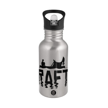 raft, Water bottle Silver with straw, stainless steel 500ml