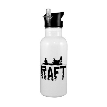 raft, White water bottle with straw, stainless steel 600ml