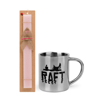 raft, Easter Set, metallic thermal cup (300ml) & aromatic flat Easter candle (30cm) (PINK)