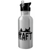 Water bottle Silver with straw, stainless steel 600ml